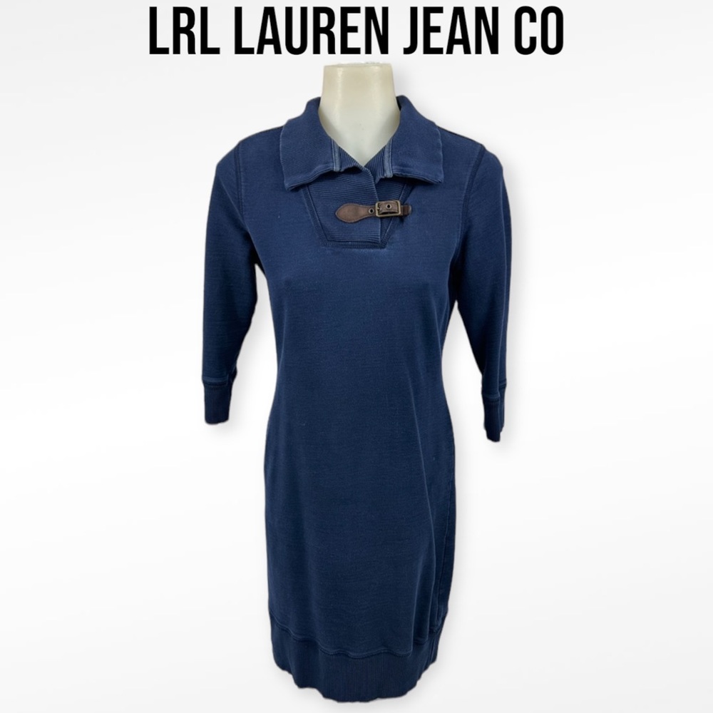 LRL Lauren Jean Company Sweater Dress 3/4 Sleeves Ribbed Collared Size X…